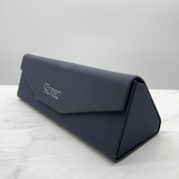 iGreen Tri Fold Eyeglasses Case Navy Magnetic Close Fold Flat w/ Cleaning Cloth - Picture 2 of 3